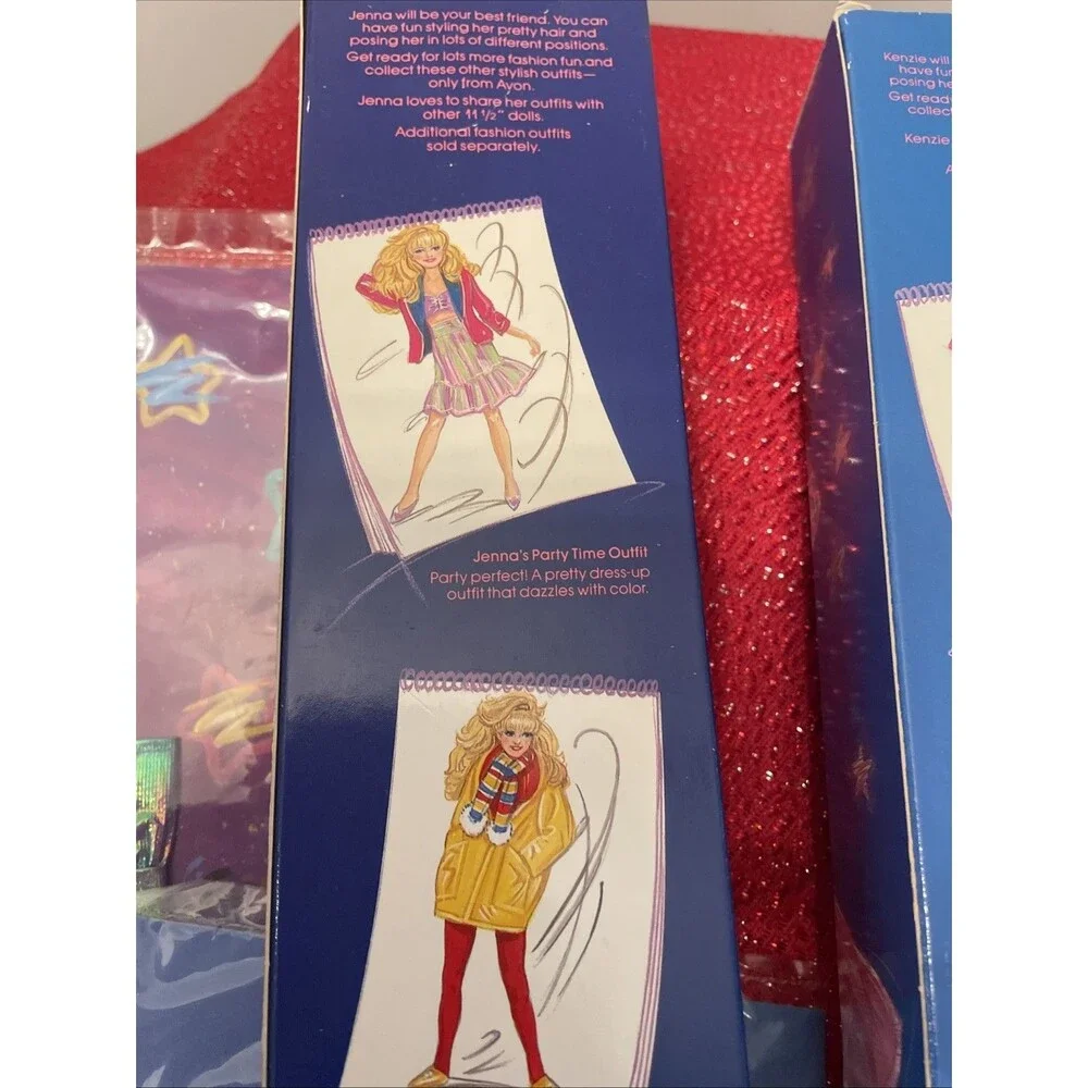 1990 AVON Fashion Doll Lot! KENZIE and JENNA 11.5” Doll, W/Box 4 Outfits